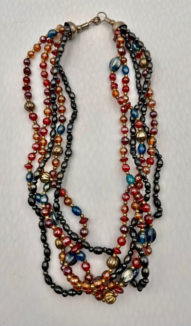 Vintage Venetian Glass Mixed Trade Beads Multi-Strand Statement Necklace